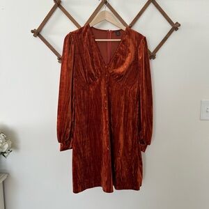 SHEIN Rust Long Sleeve Velvet Dress